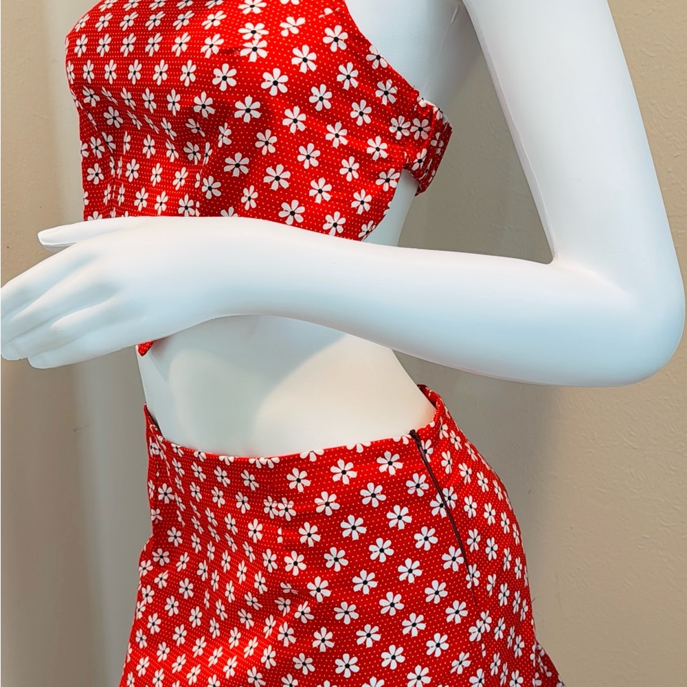 Red Floral Mini Skirt and Top Summer wear